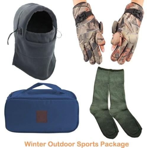 Winter Warm Keeping Windproof Beanie Hat Fleece Cap Gloves Thick Cotton Socks Outdoor Sports Fishing Hunting Hiking Skiing