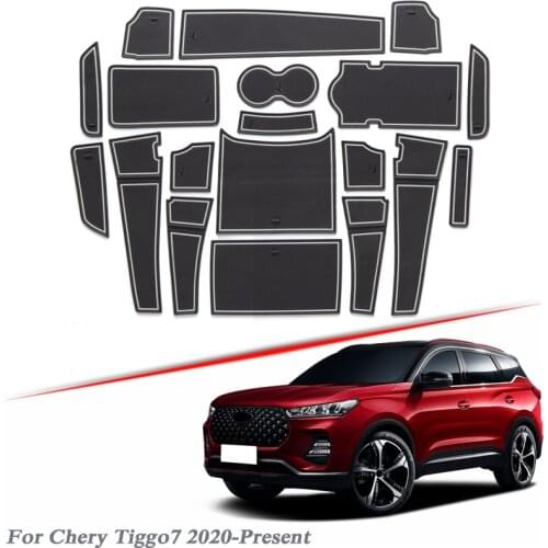 19pcs Car Styling For Chery Tiggo 7 2020-Present Latex Gate slot pad Interior Door Groove Mat Non-slip dust Mat Accessory