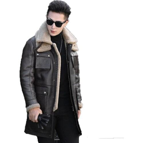 2020 Genuine Leather Jacket Real Wool Fur Coat Winter Jacket Men Real Sheepskin Coat for Men Warm Long Jackets L18-6102 MY1766