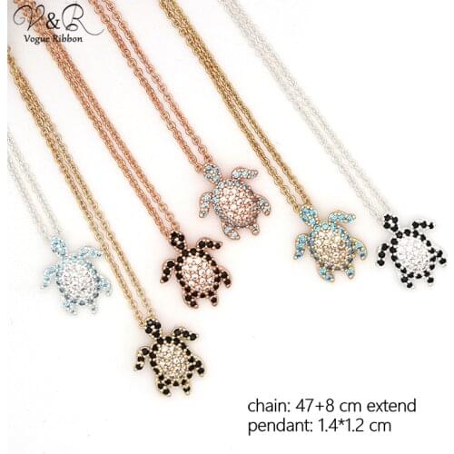 2020 New Turtle Pendant Cubic Zirconia Stone Pendant Necklace With Gold/ Rose Gold Plates Initial Necklace For Mom Gift