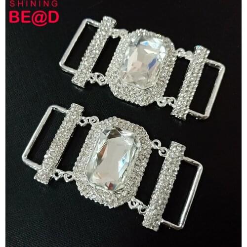 30pcs/lot Unique Design Silver Plated big glass Rhinestone Connector For Swimwear Bikini