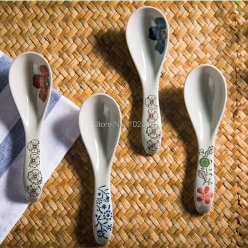 50pcs The flower of ceramic spoon ceramic tableware soup spoon retro creative scoops flatware scoop