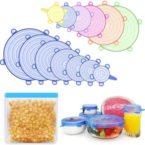 6 PCS Silicone Stretch Lids Durable Reusable Airtight Food Wrap Covers to All Kinds of Food Storage Container