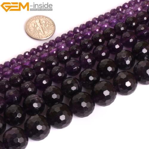 AAA Grade Natural Round Faceted Purple Amethysts Precious Stone Beads for Jewelry Making strand 15 inch Necklace DIY