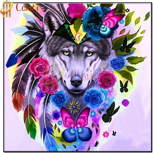 5D DIY full square diamond painting Indian feather, totem, wolf, flower diamond rhinestone cross stitch full display home decor