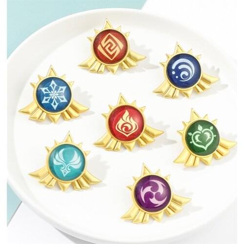 Anime Genshin Impact Brooch Pin Game Cosplay Props Lapel Pins Badges Accessories 7 Element Weapons Luminous Eye of God Gift