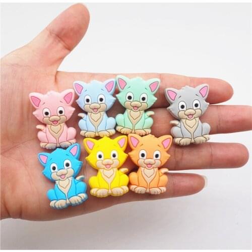 Chenkai 10PCS Silicone Cat Teether Beads DIY Baby Kitten Animal Cartoon Chewing Pacifier Dummy Sensory Jewelry Toy Accessories