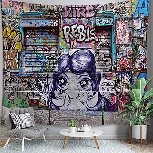 Colorful Hip Hop Tapestry Street Culture Scrawl Style Beach Blanket Home For Bedroom Dorm Rooms Apartments Living Rooms