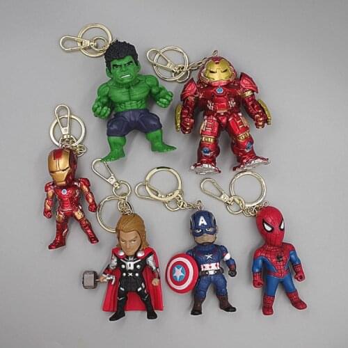 Disney 6pcs Cartoon Avengers Infinity War Hulk Iron Man Spiderman Doll Fashion Handmade Keychain Accessories Pendant Gift