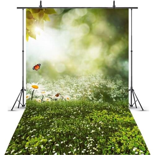 MEHOFOTO Spring Scenery Background for Photo Studio Spring Easter Bokeh Butterfly Green Grass Photography Backdrop Photophone
