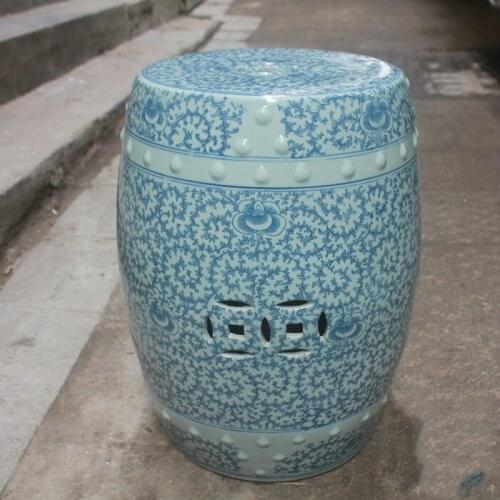 Jingdezhen Ceramic Porcelain stool Ancient Blue And White Entangled Zhilian Ceramic Balcony Outdoor bath porcelain stool