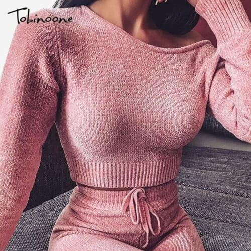 Tobinoone Long Sleeve Knitted Sweater Sexy Jumpsuit O Neck Autumn Winter Overall Full Length Romper Women Casual Jumpsuit 2020