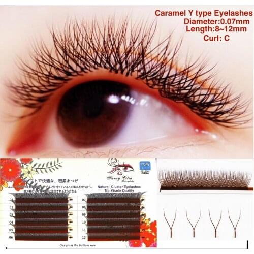 Brown Y-shape Lashes in Brown Color Faux Mink YY Eyelashes Russian volume Lashes