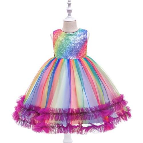 Summer Dress 2021 Baby Girl Clothes Sequin Rainbow Princess Dress Kids Clothes Girls Prom Dresses Clothes For Kids 3-10 Years