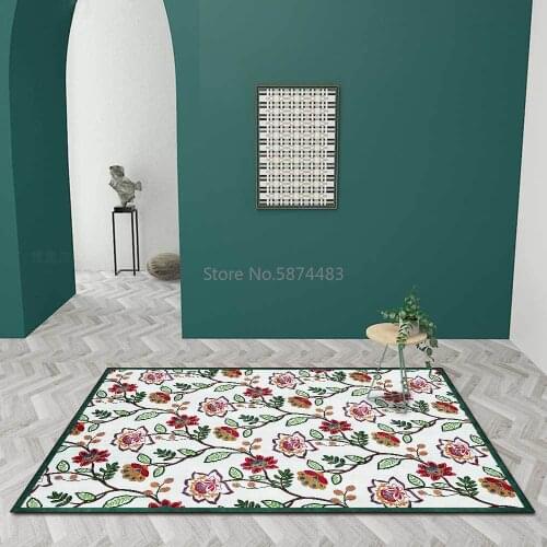 Fashion American Pastoral Fresh Red Green Flower Branches Living Room Bedroom Bedside Carpet Mat Customization