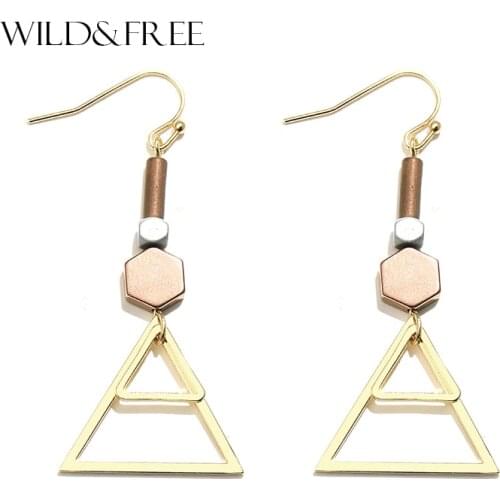 Trendy Gold Color Geometric Triangle Earrings For Women 2017 New Fashion Jewelry Natural Stone Beads Dangle Earrings Girl Gift