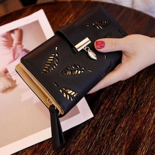 Fashion Lady Women Wallet PU Leather Hollow Out Leaf Pattern Long Clutch Purse Card Holder Purse Bifold Wallet /BY