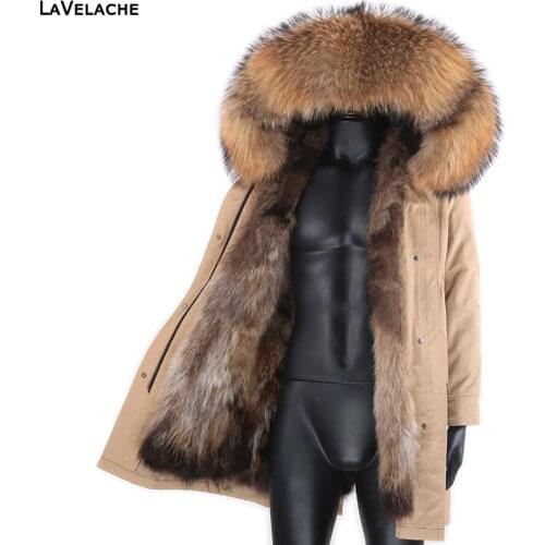 New Men Parka Real Fur Coat Men Winter Jackets Real Raccoon Fur Hooded Coat Natural Raccoon Fur Liner Jackets Man Real Fur Coats