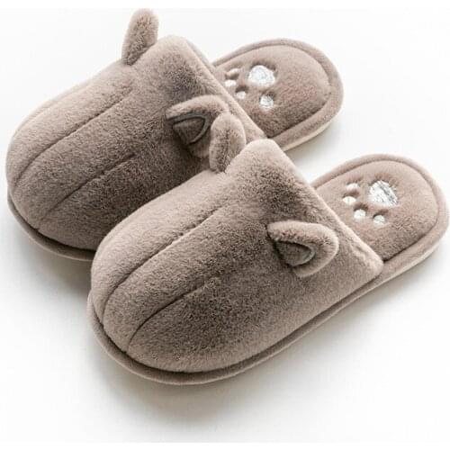 Men Winter Shoes Solid Color Warm Plush Slippers Indoor Cat Cartoon Antiskid Home Slippers Men Cotton Indoor Slipper Shoes