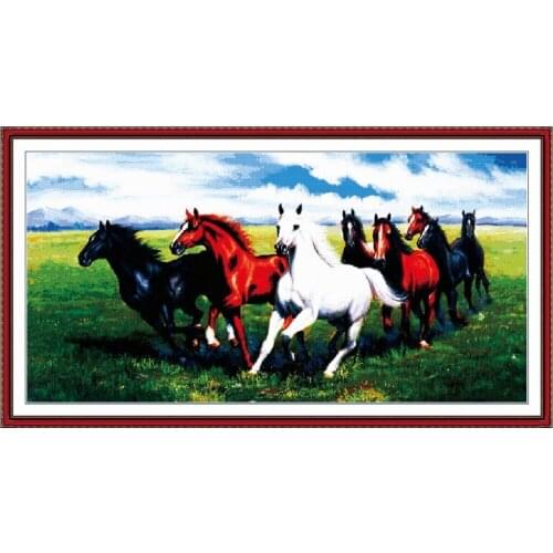 Eight steeds galloping cross stitch kit cartoon canvas stitching embroidery DIY handmade needlework