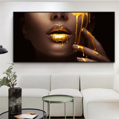 Street Wall Art Pictures For Living Room Women Face With Golden Liquid Print Canvas Paintings Modern Home Decor Posters Cuadros