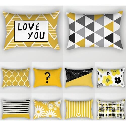 New Yellow Rectangular Polyester Print Pillowcase Geometric Waist Throw Cushion Pillow Cover Home Bedroom Soft Cool Pillow Case
