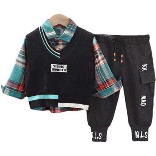 New Spring Autumn Children Clothes Suit Baby Boys Cotton Casual Vest Shirt Pants 3Pcs/Sets Toddler Sport Costume Kids Tracksuits