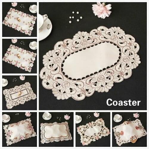 NEW Oval Pastoral Cotton Embroidered Hollow Placemat Cover Cloth Napkin Coaster Balcony Coffee Table Mat Cup Christmas Wedding