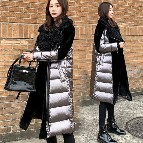 2020 New Womens Fried Street Down Jacket Lamb hair Stitching Bright White Duck Down Jackets Winter Thicken Warm Parka Overcoat