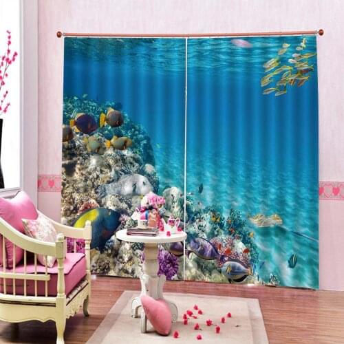 Cartoon Undersea World Clown Fish Coral Reef Fish Sea Blackout Curtain For Childrens room Bedroom Photo Digital print Drapes
