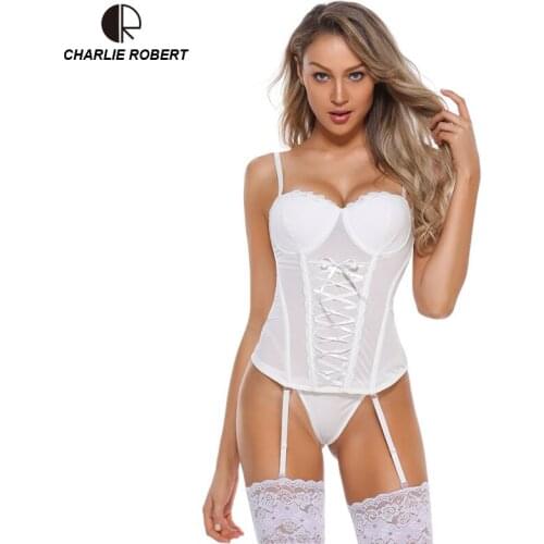 Sexy Corsets And Bustiers Women High Quality white Push Up Lingerie Firm Overbust Lace Up Bustier Corset