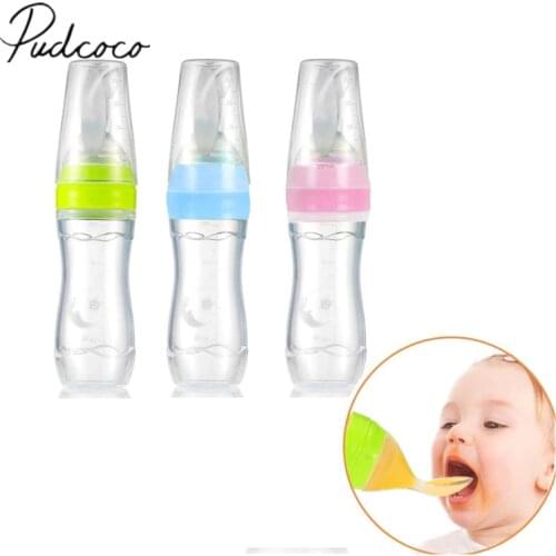 2018 Brand New Infant Toddler Nipple Pacifier Baby Feeding Tool Milk Bottle With Spoon Silicone Unique Spoon Lid food Supplement