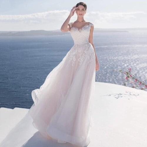Light Pink Ivory Beach Wedding Dresses 2021 Vintage Wedding Gowns A Line Applique Lace Bridal Dress Boho Women Couture