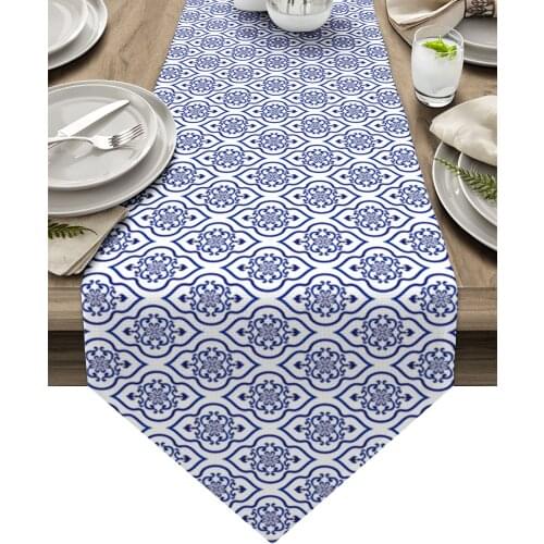 Moroccan Style Pattern Blue Table Runners Home Dining Coffee Table Decor Table Cloth Wedding Decoration Table Cover