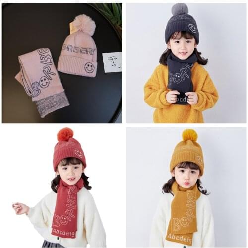 Baby Girls Knitted Wool Hat Autumn and Winter Boys' Hat Scarf Two Piece Suit Childrens Winter Hat Ear Protection Warm