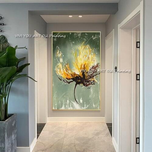 The High Quality Yellow Flower Handpainted Shadow Frameless Simple Oil Painting On Canvas Wall Art Pictures For Home Decoration