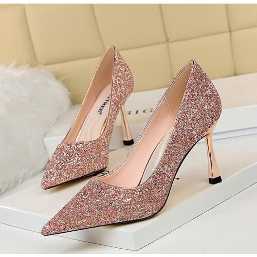 2020 Women 8cm High Heels Plus Size 40 Stripper Glitter Scarpins Luxury Pumps Stiletto Wedding Bridal Gold Silver Fetish Shoes