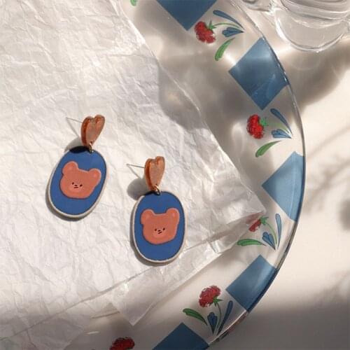Sweet Cute Heart Bear Earrings for Women Korean Fashion Girl Teen Gift 2021 Trend Acrylic Jewelry Wholesale Boucle Oreille Femme