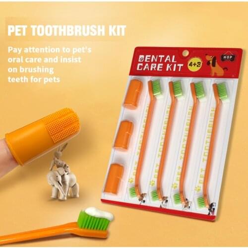 Pet Toothbrush Set Pet Silicone Finger Toothbrush Double-headed Toothbrush Dog Oral Cleaner Cat and Dog Toothbrush Dog Supplies