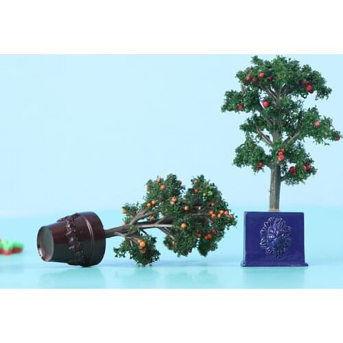 1/12 Potted Tangerine Tree Plant Miniature Fairy Garden Plants Fruit Trees Plants Dollhouse Miniature Accessory