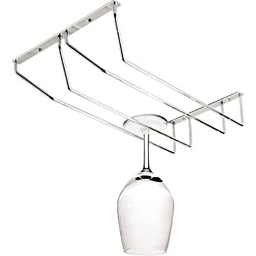 1PC 2 Row Stemware Holder Chrome Plated Wine Rack Glass Cup Kitchen Wall Bar Hanger Enclosed Stainless Steel Screw KI 2075