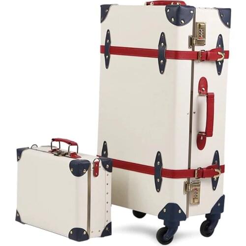 Fashion retro handmade 2PCS/SET rolling luggage travel trolley suitcase on wheels men women personality luggage bag