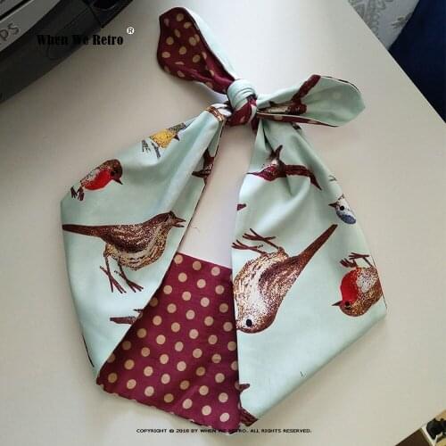 2021 Birds Print 50S Women Hairband Cotton Retro Vintage Hair Accessories for Party Pin Up Rockabilly Wire Scarf VD1899