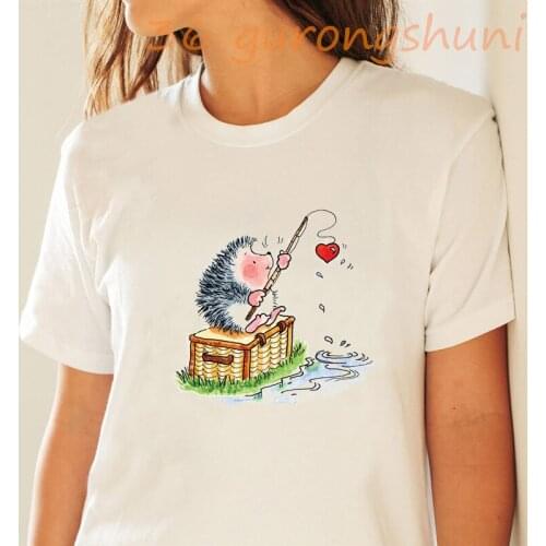 T-shirts cute hedgehog summer top harajuku cartoon t shirt women punk korean 90s aesthetic clothes tops funny Animal tshirt kpop