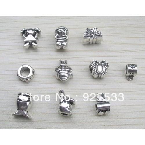 Free shipping 50pcs/lot big hole antique animal & figure metal beads fit European bracelet jewelry DIY mix order