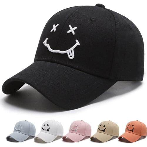 Womens Cartoon Smile Face Baseball Caps For Men Brand Summer Black Kpop Snapback Hip Hop Caps Streetwear Adjustable Dad Bone