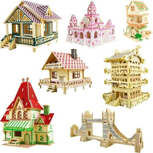 Wooden Doll House Puzzle Model Building Kit 3D Constructor Designer DIY Miniature Dollhouse Simulation House Model Toy for Kids