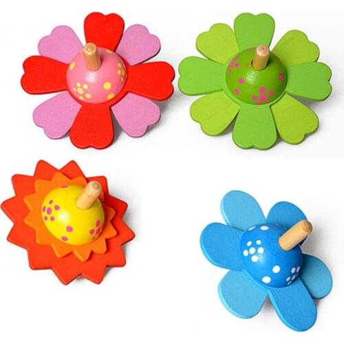 Spinning Top Children Classic Toys Flower Wooden Spinning Top Traditional Intelligence Development Educational Wooden Kid Toy