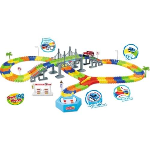 Dropshipping 192pcs Magic Glowing Race Track Bend Flex Flash Dark Universal Assembly Block Educational Toys DIY racing set 1 car