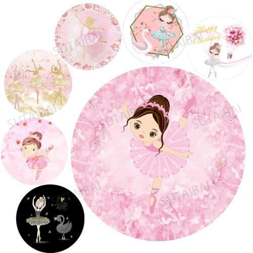 Circle Background Panel Banner Girl Ballet Birthday Party Round Backdrop Cover Pink Dessert Table Decor Background Photo Studio